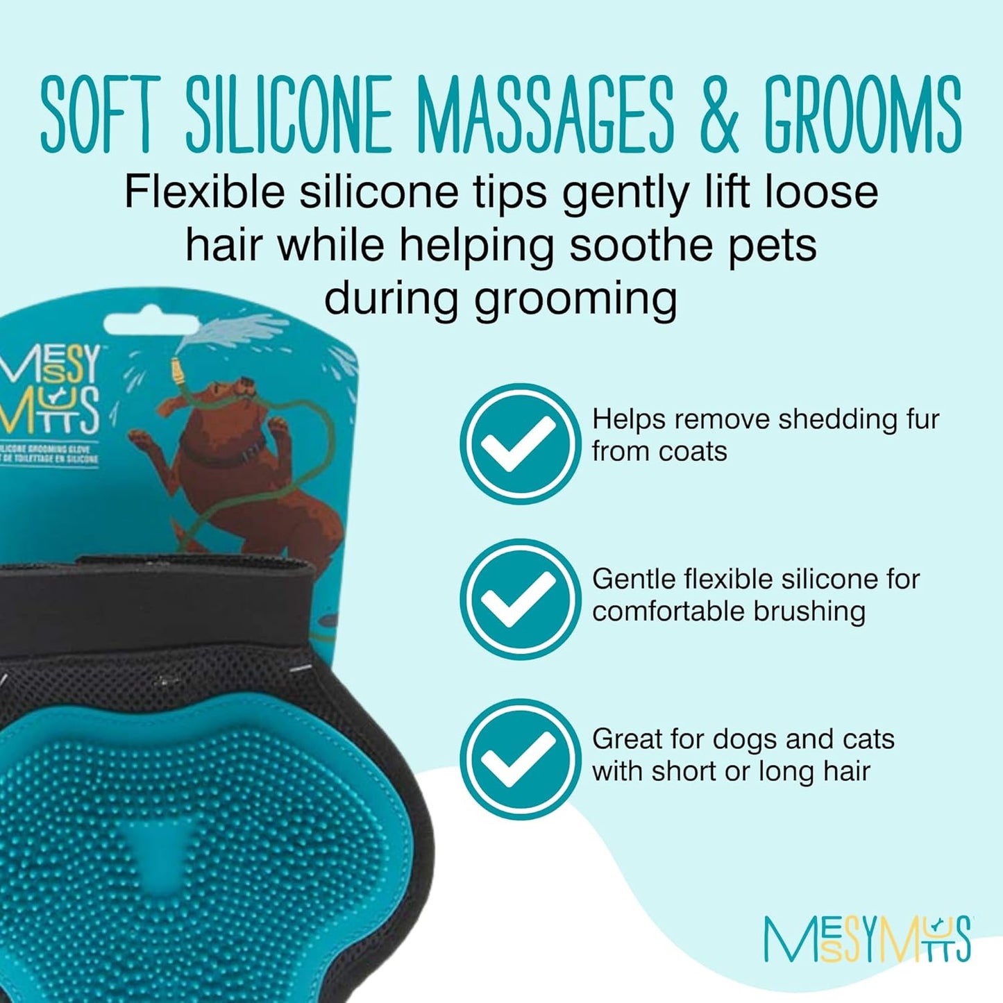 Reversible Silicone Pet Grooming Glove | Gentle Massage, Brush, Bath and Dog Hair Removal Mitt | One Size Fits All | Blue