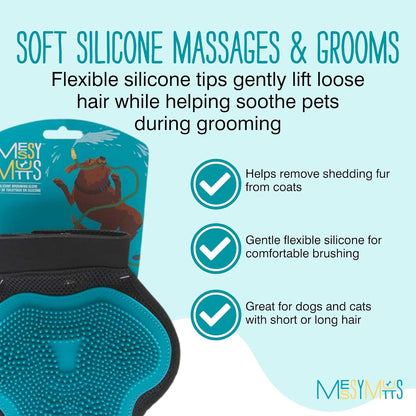 Reversible Silicone Pet Grooming Glove | Gentle Massage, Brush, Bath and Dog Hair Removal Mitt | One Size Fits All | Blue