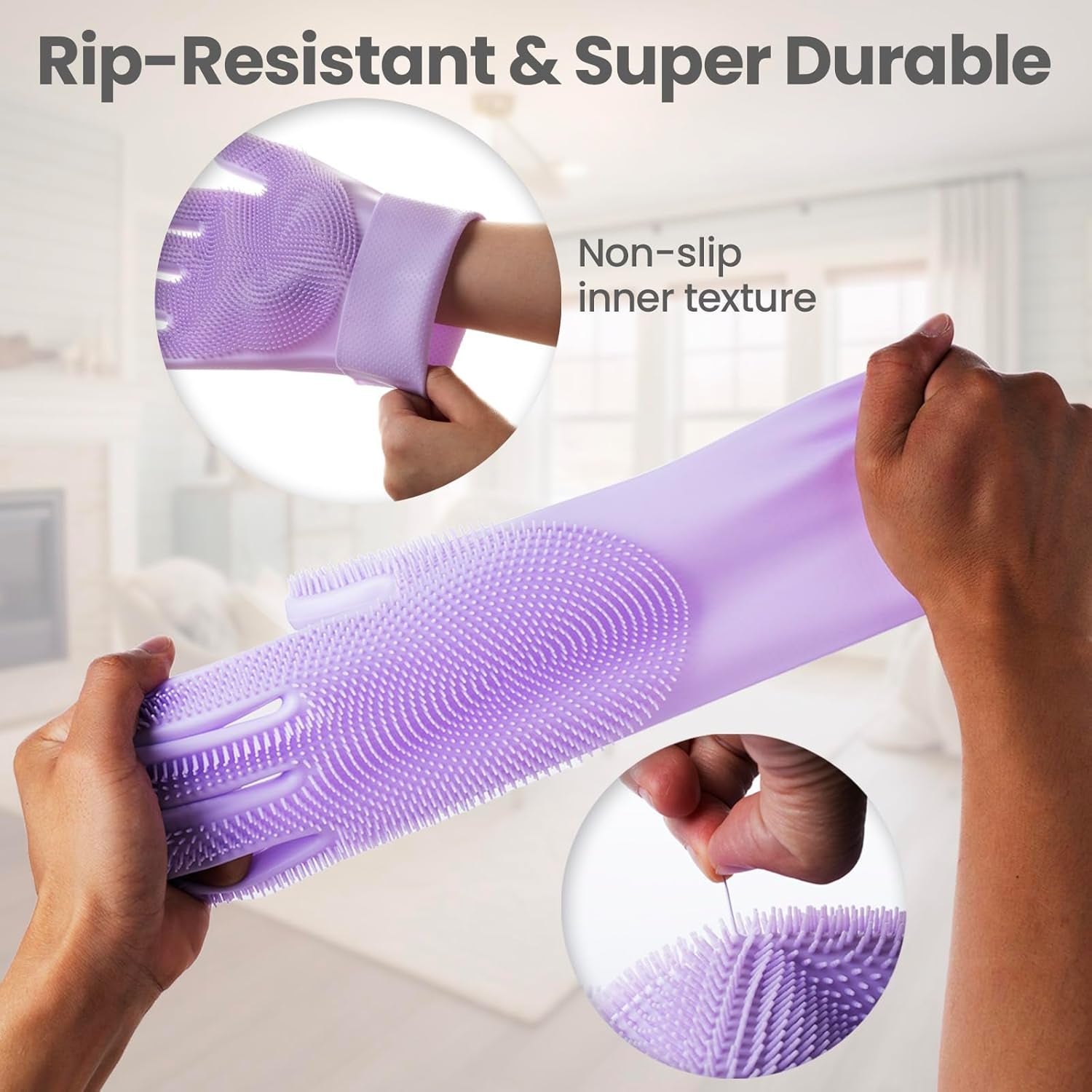 Pet Grooming Gloves 1 Pair: Soft and Gentle Silicone Dog Washing Gloves - Bathing Scrubber Brush Mitt Grooming Shedding Fur Removal Massage for Dogs/Cats/Horse, Purple