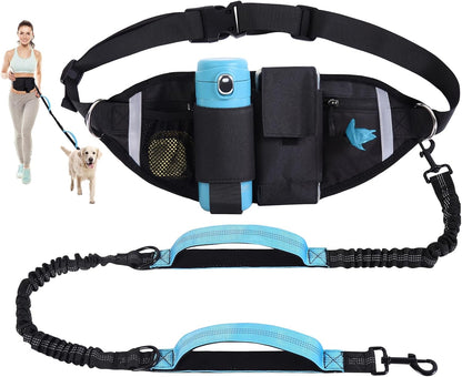 Hands Free Dog Leash, Waist Leash for Dog Walking, Running, Jogging, Waist Leashes with Adjustable Belt, Medium & Large Dogs Running Leashes Hands Free, Dual Padded Handles and Durable Bungee(Blue)