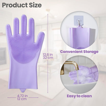 Pet Grooming Gloves 1 Pair: Soft and Gentle Silicone Dog Washing Gloves - Bathing Scrubber Brush Mitt Grooming Shedding Fur Removal Massage for Dogs/Cats/Horse, Purple