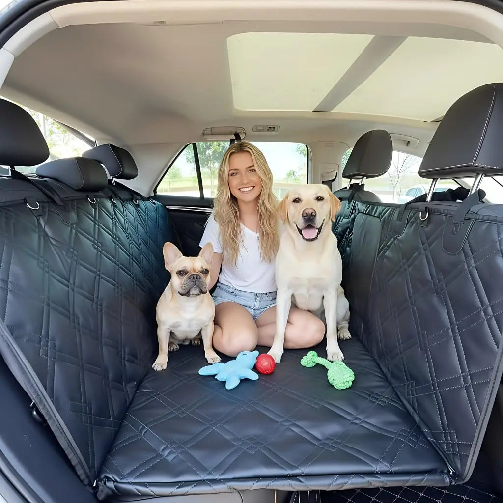 Waterproof Quilted Dog Car Seat Cover with Hard Base, Non-Slip Backseat Protector for Suvs Trucks Featuring Mesh Window
