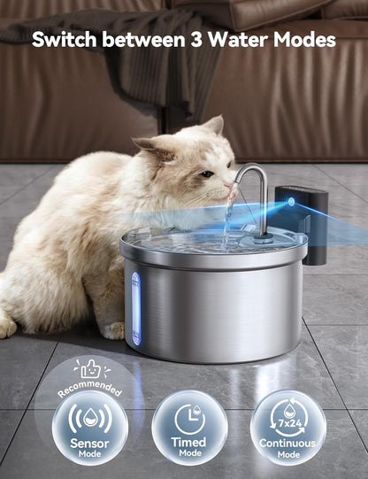 Wireless Cat Water Fountain [Water & Battery Separation]  Stainless Steel Automatic Pet Water Dispenser, 4000Mah Battery Operated Water Fountains for Cats Dogs - 3.5L/118Oz