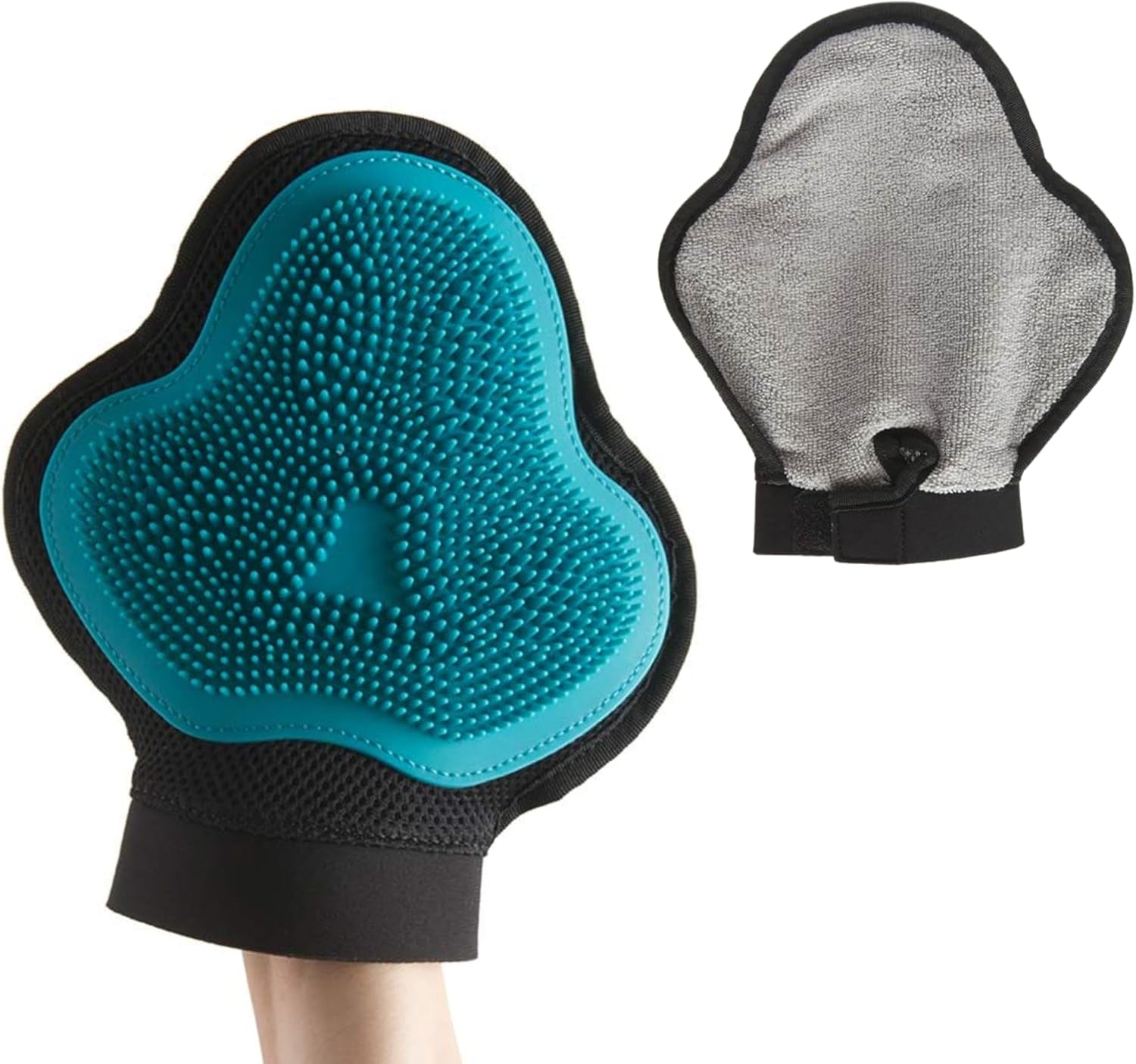 Reversible Silicone Pet Grooming Glove | Gentle Massage, Brush, Bath and Dog Hair Removal Mitt | One Size Fits All | Blue