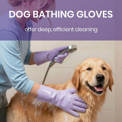Pet Grooming Gloves 1 Pair: Soft and Gentle Silicone Dog Washing Gloves - Bathing Scrubber Brush Mitt Grooming Shedding Fur Removal Massage for Dogs/Cats/Horse, Purple