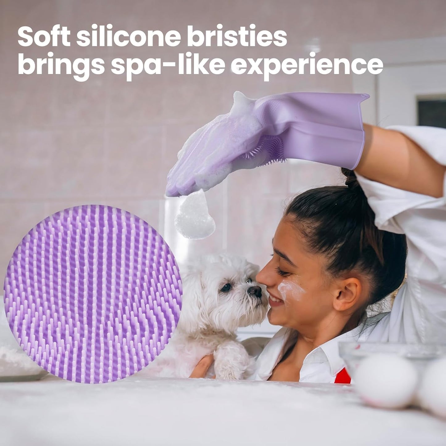 Pet Grooming Gloves 1 Pair: Soft and Gentle Silicone Dog Washing Gloves - Bathing Scrubber Brush Mitt Grooming Shedding Fur Removal Massage for Dogs/Cats/Horse, Purple
