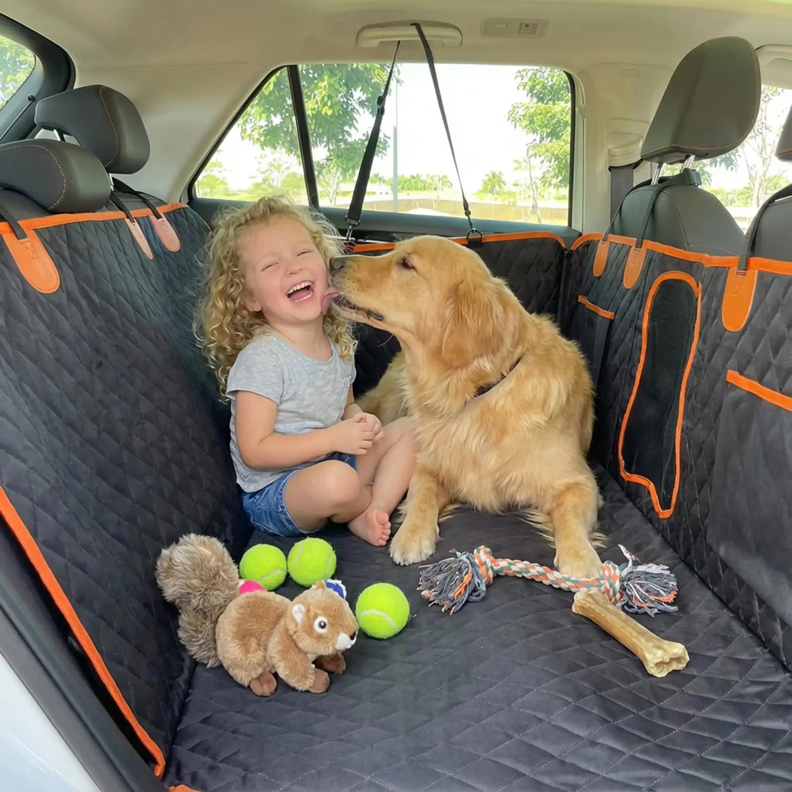 Waterproof Quilted Dog Car Seat Cover with Hard Base, Non-Slip Backseat Protector for Suvs Trucks Featuring Mesh Window