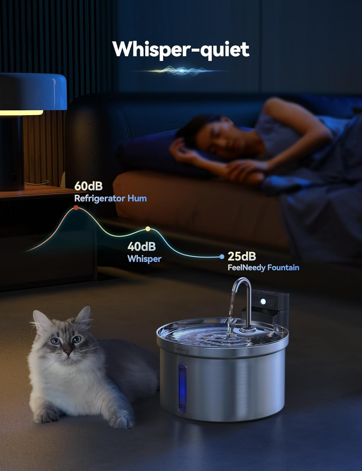 Wireless Cat Water Fountain [Water & Battery Separation]  Stainless Steel Automatic Pet Water Dispenser, 4000Mah Battery Operated Water Fountains for Cats Dogs - 3.5L/118Oz