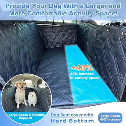 Waterproof Quilted Dog Car Seat Cover with Hard Base, Non-Slip Backseat Protector for Suvs Trucks Featuring Mesh Window
