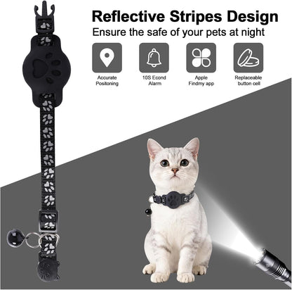 GPS Cat Collar with Bluetooth Tracker Holder - Breakaway Adjustable (7.5-12.6") for Small Cats for Ios (Findmy App) | No Monthly Fee | Waterproof Lightweight Reflective Pet Tracker