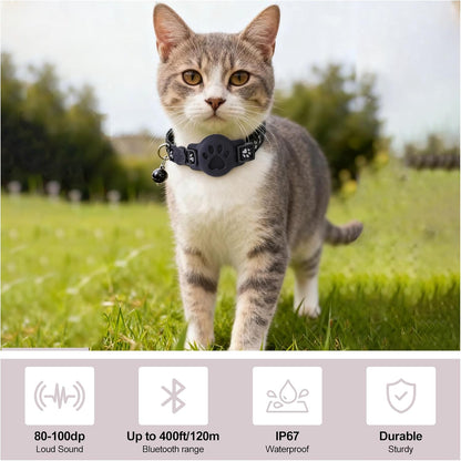 GPS Cat Collar with Bluetooth Tracker Holder - Breakaway Adjustable (7.5-12.6") for Small Cats for Ios (Findmy App) | No Monthly Fee | Waterproof Lightweight Reflective Pet Tracker