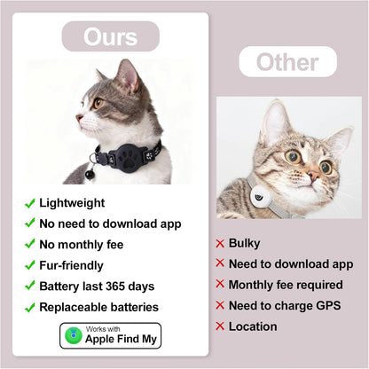 GPS Cat Collar with Bluetooth Tracker Holder - Breakaway Adjustable (7.5-12.6") for Small Cats for Ios (Findmy App) | No Monthly Fee | Waterproof Lightweight Reflective Pet Tracker