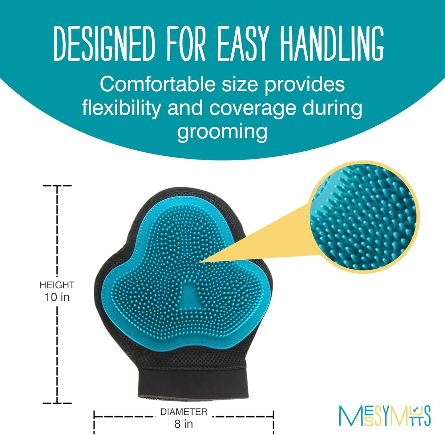 Reversible Silicone Pet Grooming Glove | Gentle Massage, Brush, Bath and Dog Hair Removal Mitt | One Size Fits All | Blue
