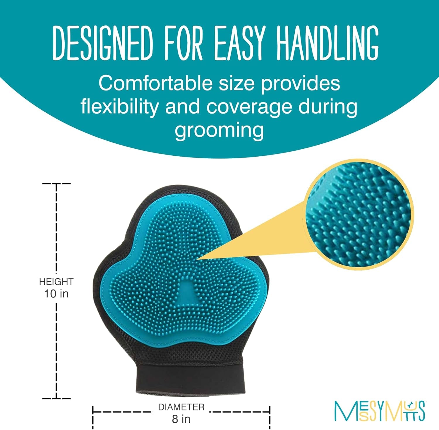 Reversible Silicone Pet Grooming Glove | Gentle Massage, Brush, Bath and Dog Hair Removal Mitt | One Size Fits All | Blue