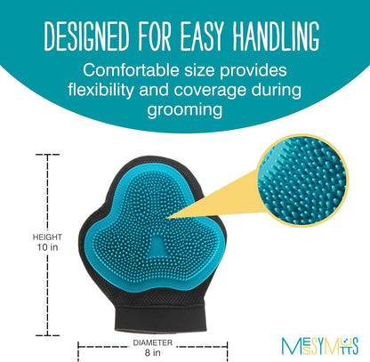 Reversible Silicone Pet Grooming Glove | Gentle Massage, Brush, Bath and Dog Hair Removal Mitt | One Size Fits All | Blue